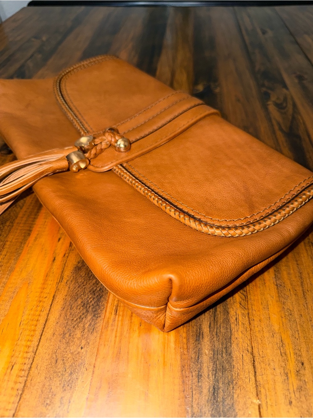 GUCCI Leather Marrakech Tassel Clutch - Tan - Picture 14 of 16